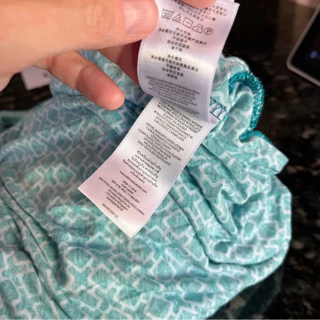 Michael Kors Strapless Maxi Dress Geometric Print Large Tube Maximalist Euc Knit Green - Image 11