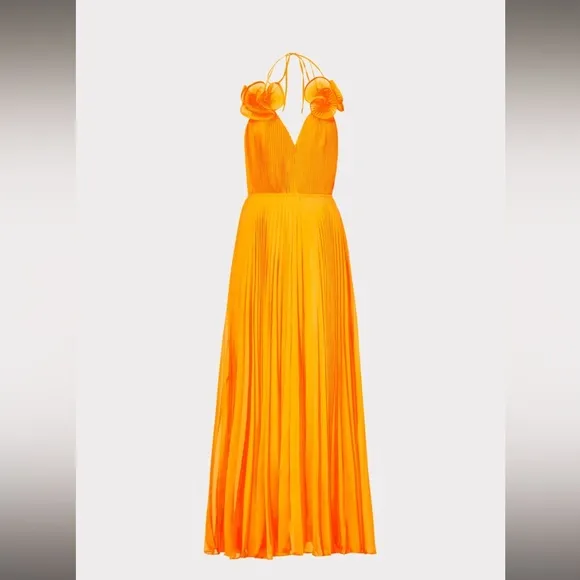MILLY Evie‎ Pleated Dress in Tangerine- NWT - Image 4