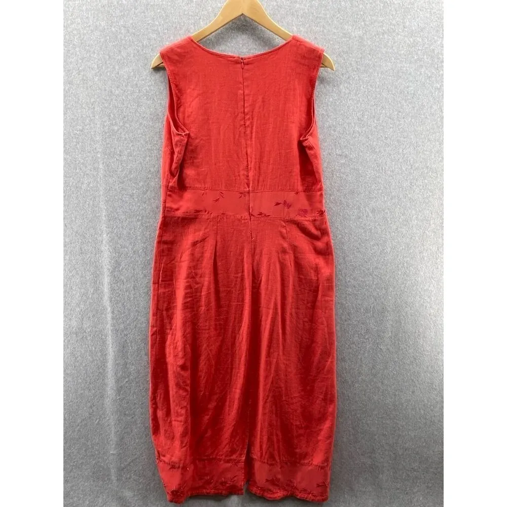 COUNTRY WEAR CASUALS Maxi Dress Womens Large Orange Linen Rayon Silk Embroidered - Image 3