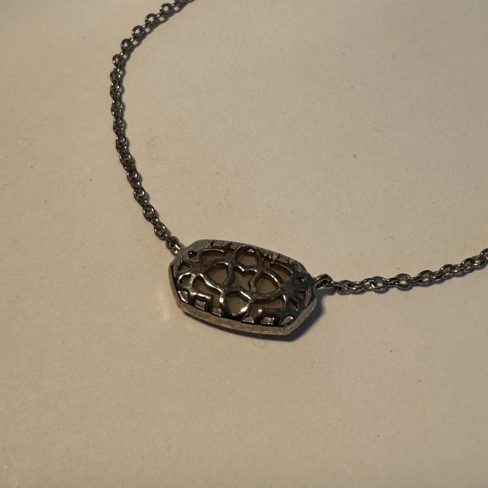 Kendra Scott Eliza Necklace White Druzy Pendant Silver Tone Choker - Image 5