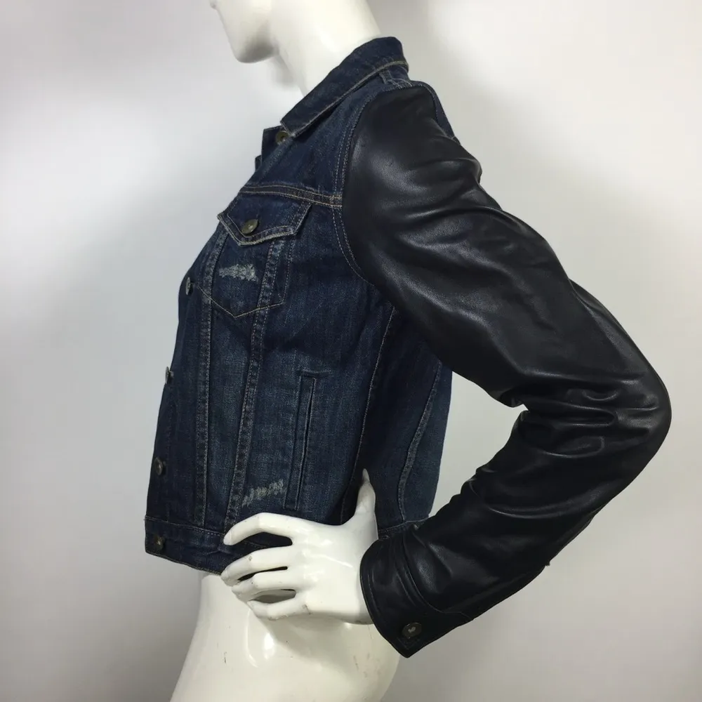 Rag & Bone Denim Jacket w/ Leather Sleeves Sheffield Small - Image 10