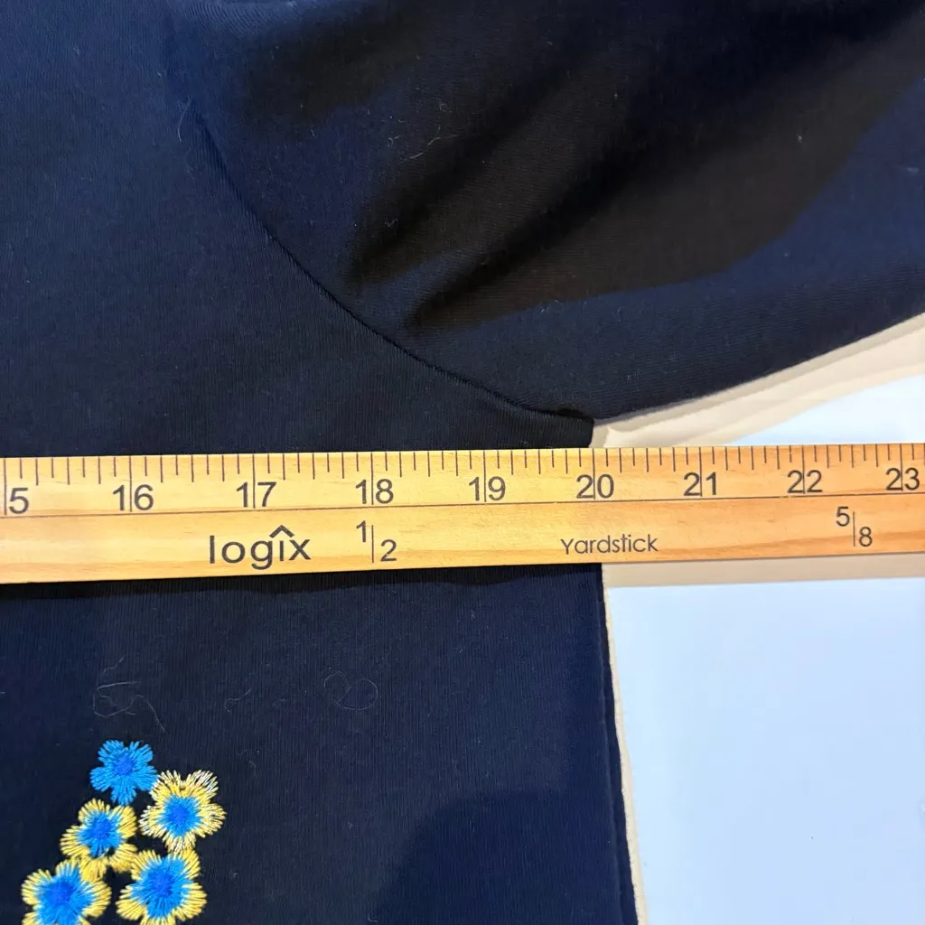 DREW Black Sweatshirt with Blue and Gold Floral Embroidery - Image 7