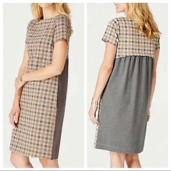 J. Jill Women's Short Sleeve Plaid Sheath Dress Small Tall - Image 3
