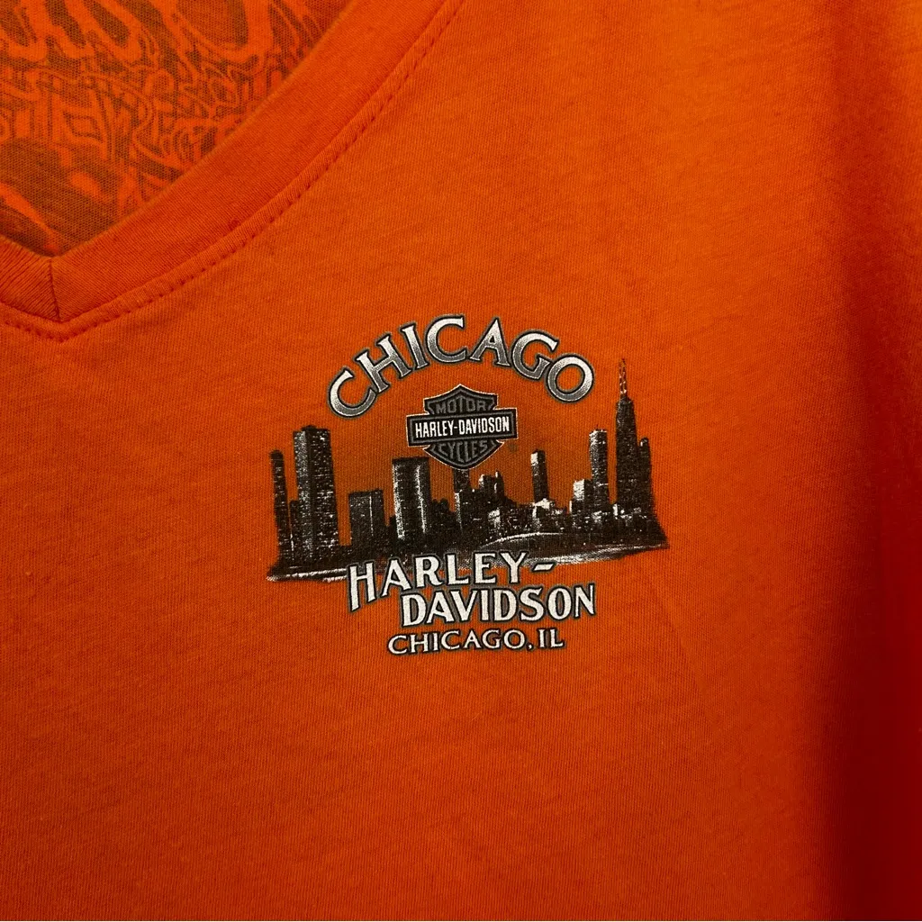 Women's Vintage Harley Davidson Orange Chicago Biker V - Image 4