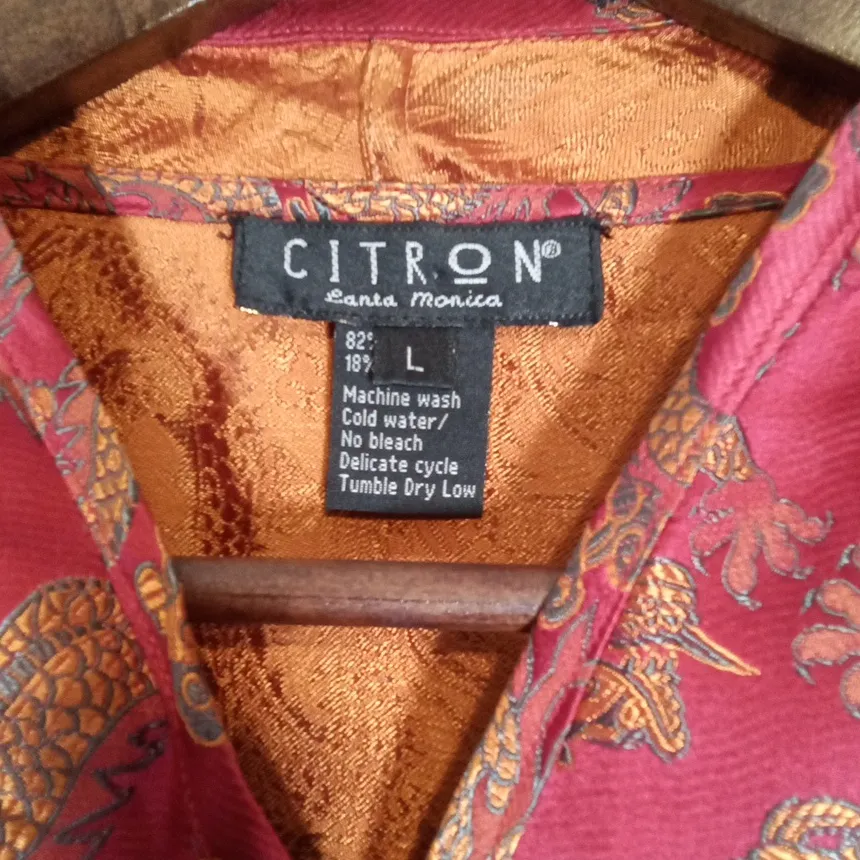 Citron Santa Monica Womens Top Jacket Asian Lagenlook Dragon Size Large Red - Image 2