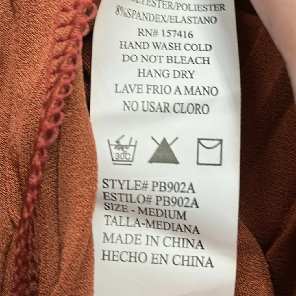 New Mix Rust Wide Leg Pleated Pull On Tie Waist Lightweight Pants Womens Medium - Image 13