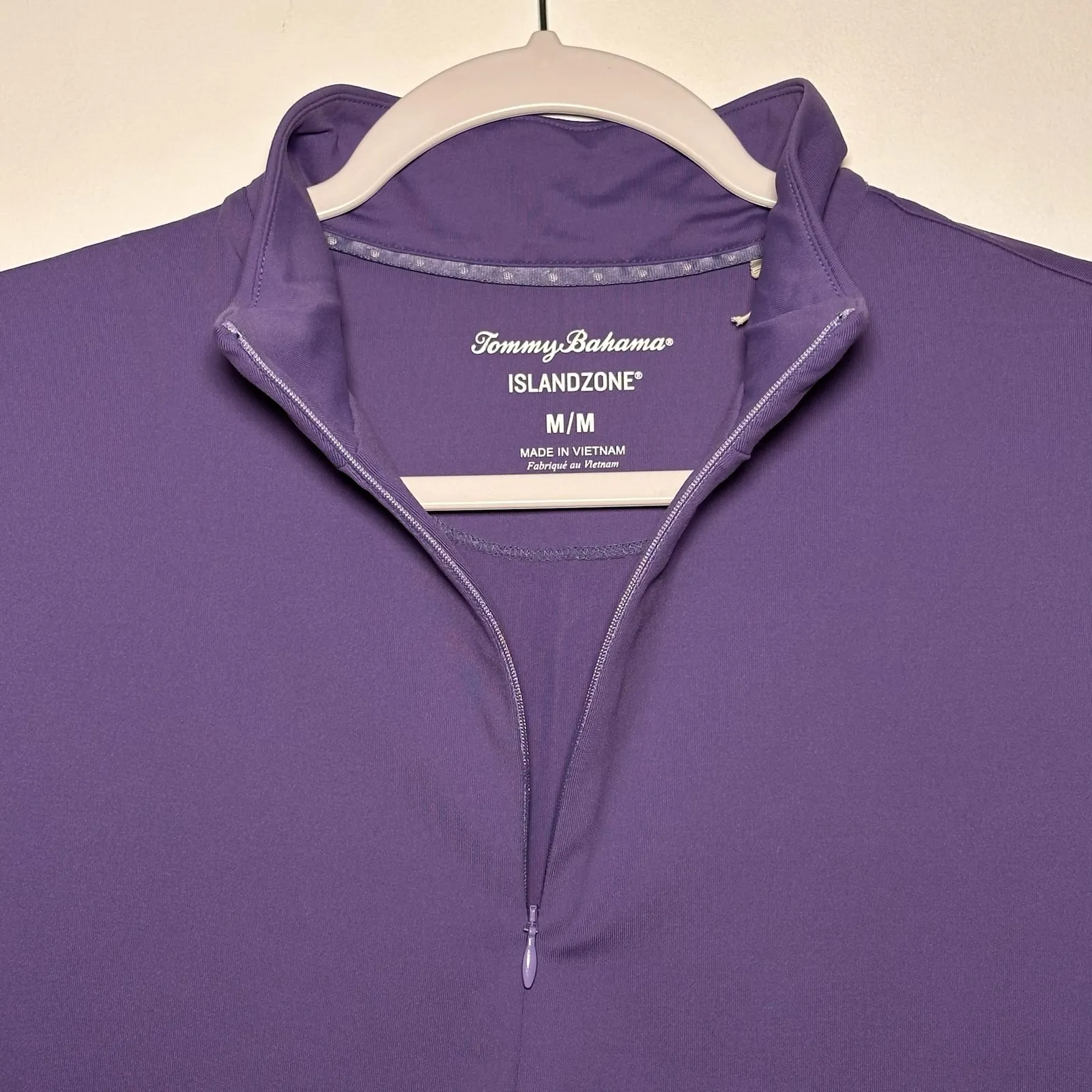 Tommy Bahama IslandZone Purple Short Sleeve Mock Neck Zip Golf Polo Shirt Medium - Image 8