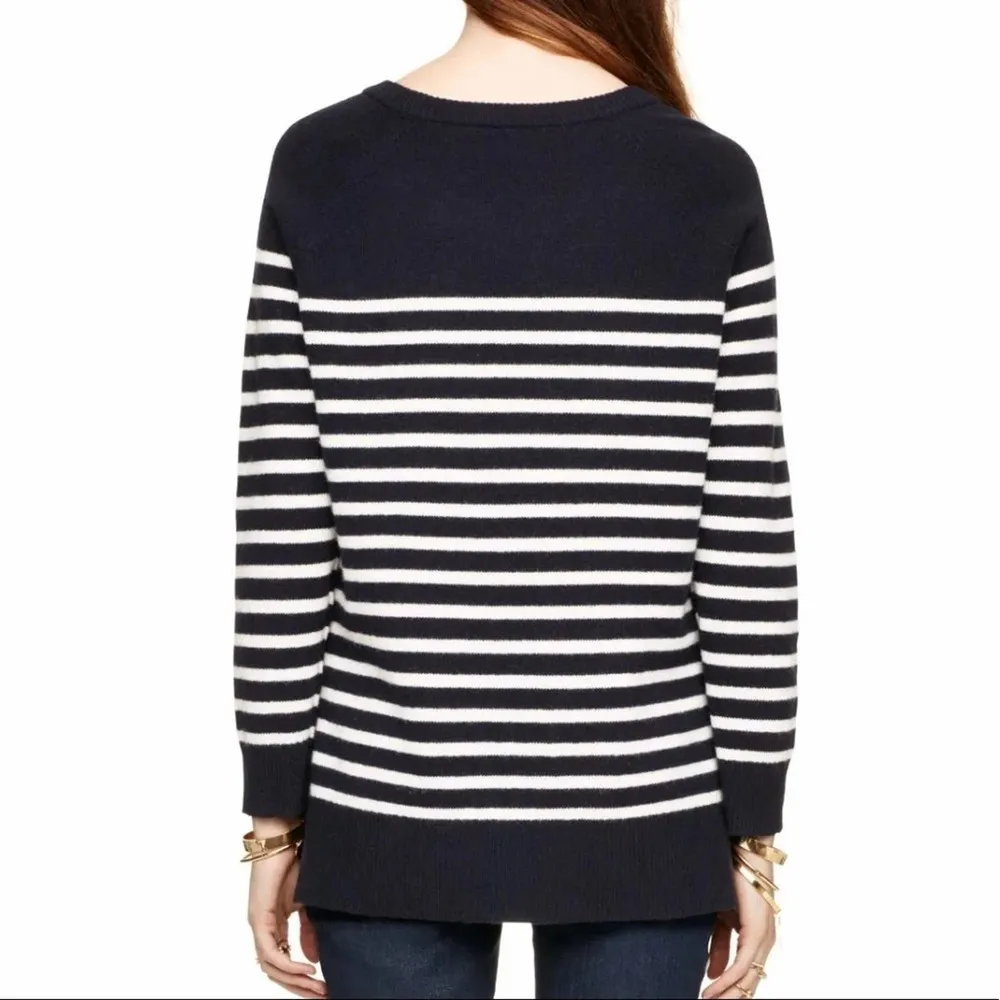 Kate Spade Embellished Striped Wool Navy Sweater M - Image 2