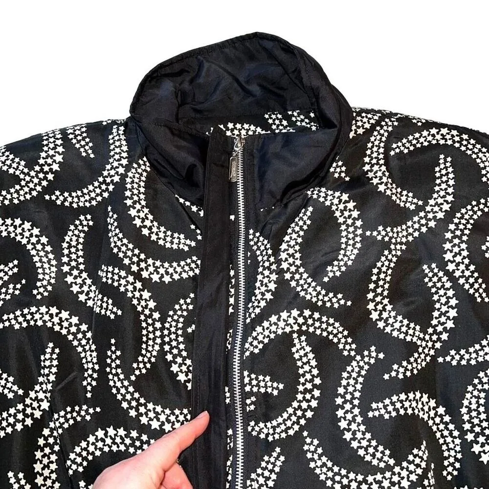 Vintage Womens Silk Track Suit Set Black White Star Print Lightweight Large - Image 6