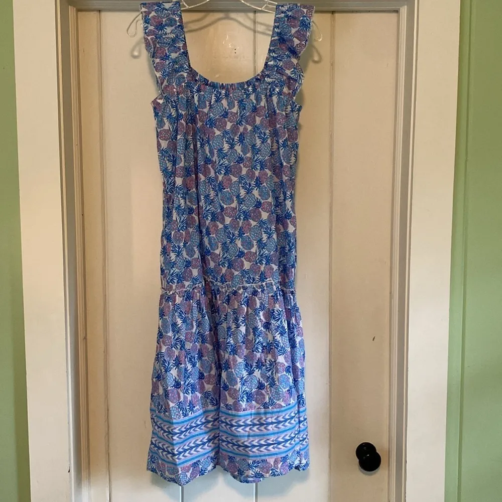 Simply Southern Pineapple Print Ruffle Tiered Top Midi Dress Blue Pink Size M - Image 4