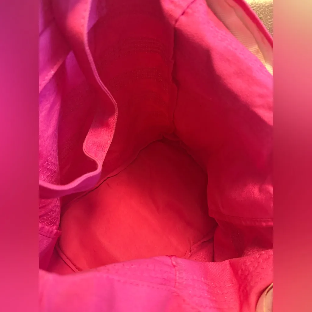 Victoria's Secret Hot Fuschia Bright Pink Striped Sequin Tote Bag With Handles - Image 5