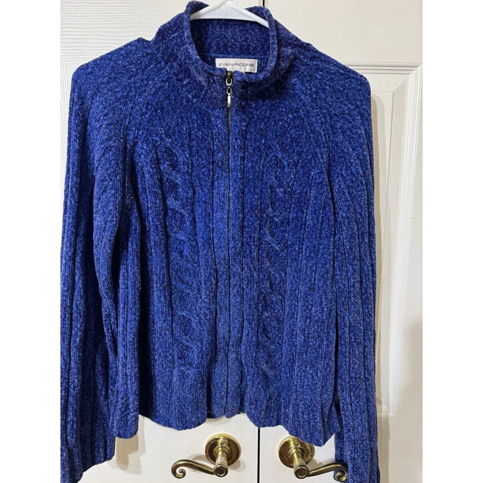 VTG Y2K Evan Picone Soft Knit Full Zip Long Sleeve‎ Cardigan Sweater Blue L - Image 2