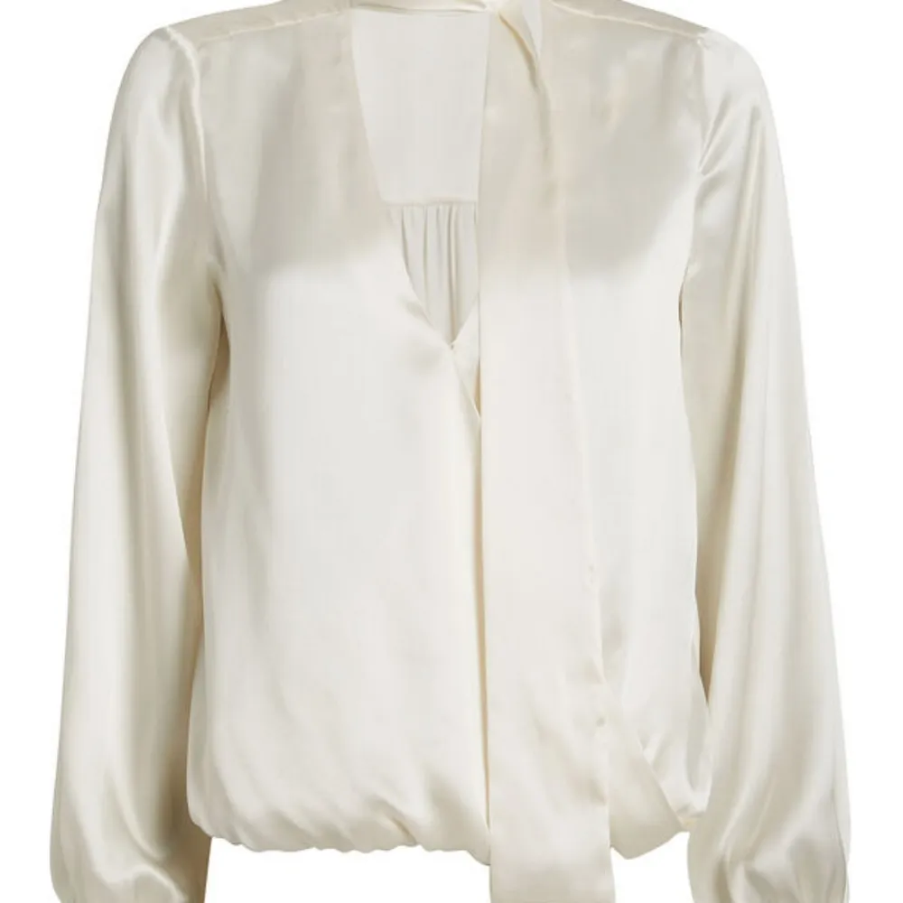 NWH INTERMIXCadence COLOR IVORY  Silk Charmeuse Tie Neck Blouse Size 2 - Image 3