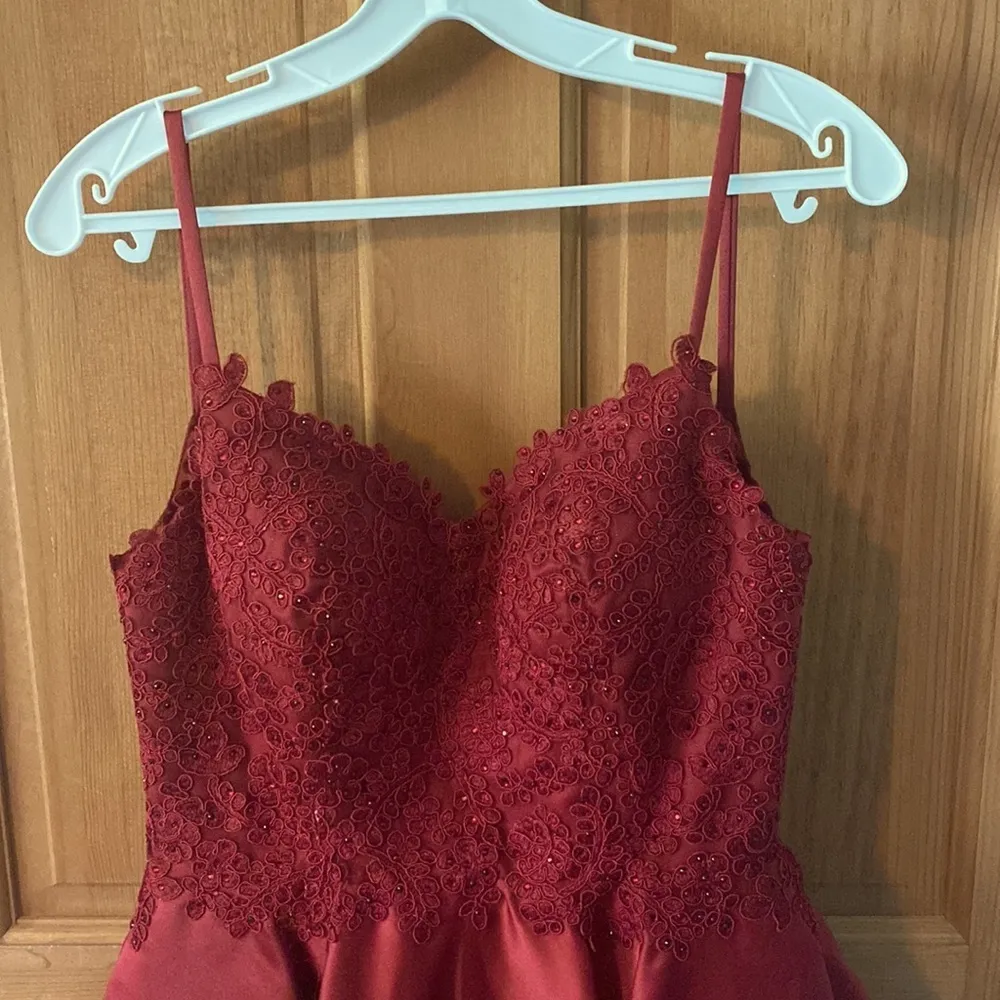 Dancing Queen NEW XS Spaghetti Straps Burgundy Lace Bodice Short Dress w/pocket - Image 4