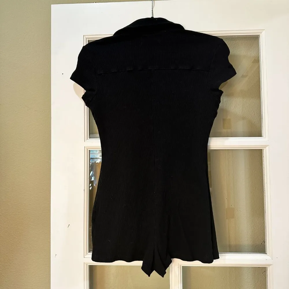 URBAN OUTFITTERS Ribbed Shorts Romper Jumper Onesie w Collar & V Neck - size XS - Image 6