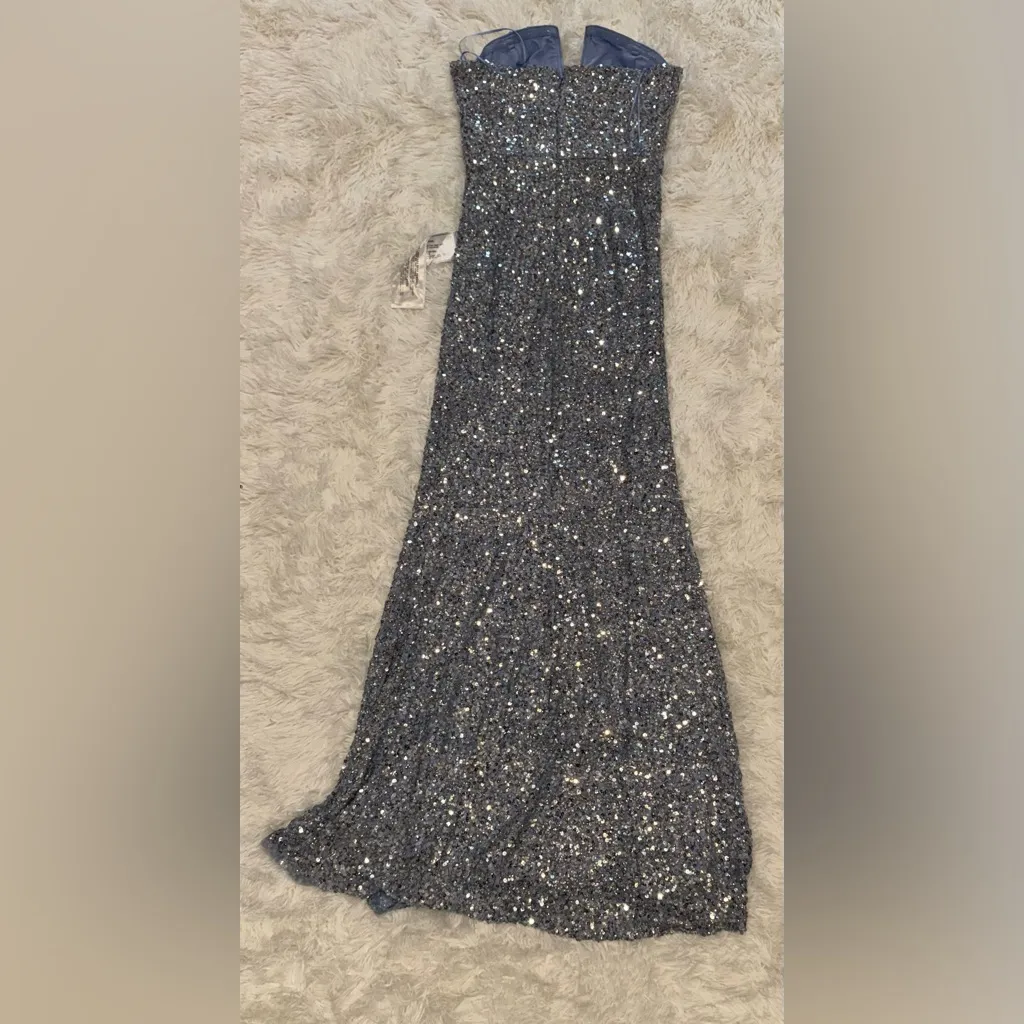 NEW Dress the Population Fernanda Sequin Strapless Platinum Multi Gown sz M - Image 9