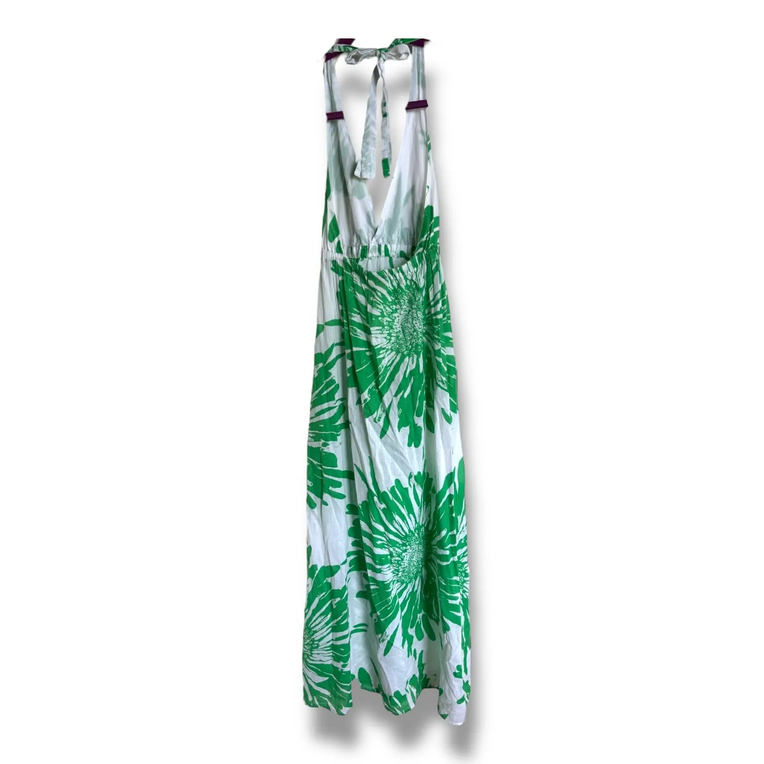 Echo Halter‎ Maxi Dress Small Green Floral 100% Cotton Resort - Image 5