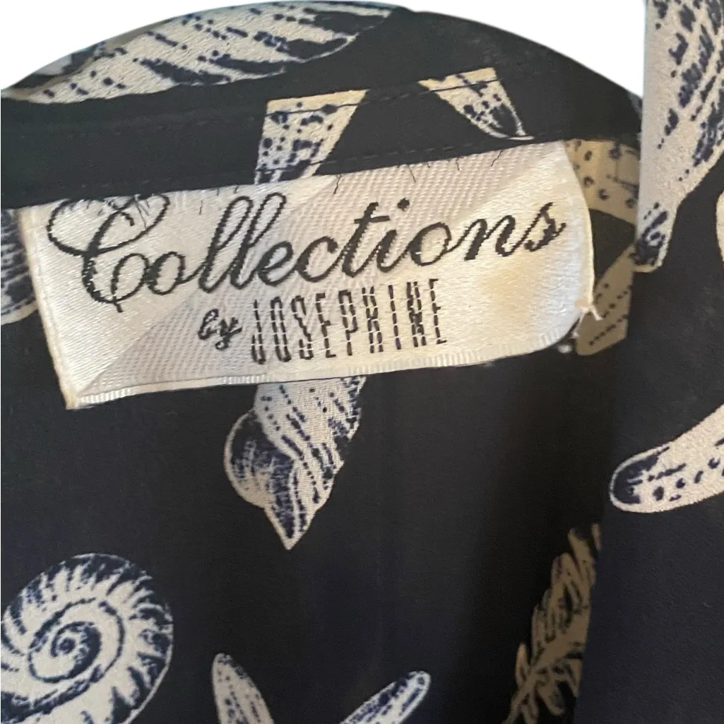 Vintage Collections by Josephine Sea shell Coastal Navy Blue Wrap Blouse Size XL - Image 6