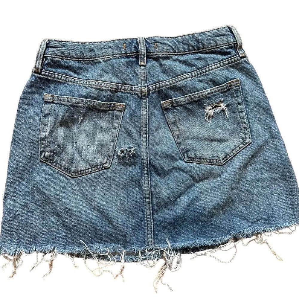 Free People Button Fly distressed mini denim jean skirt sz 28 - Image 2