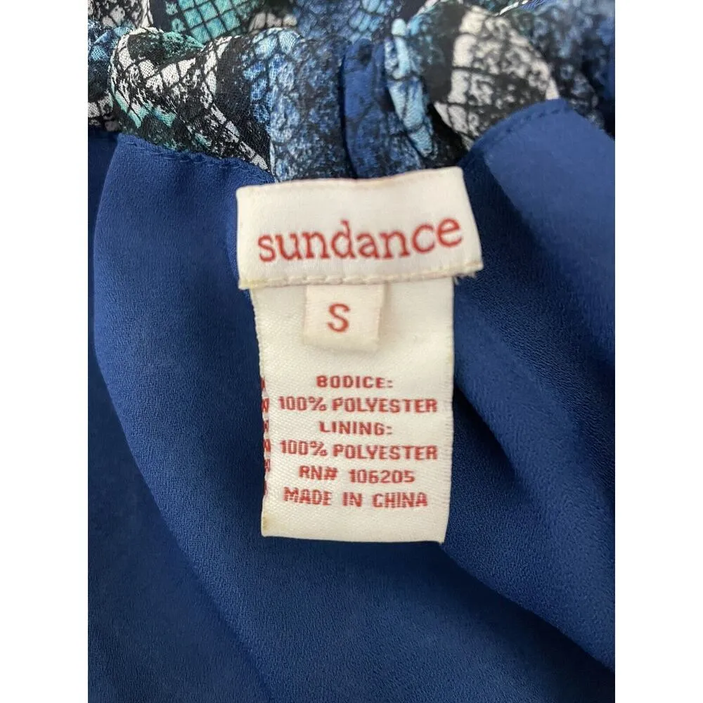 SUNDANCE Catalog Python Snake Print Lined Halter Dress Size Small Blue Ruffles - Image 5