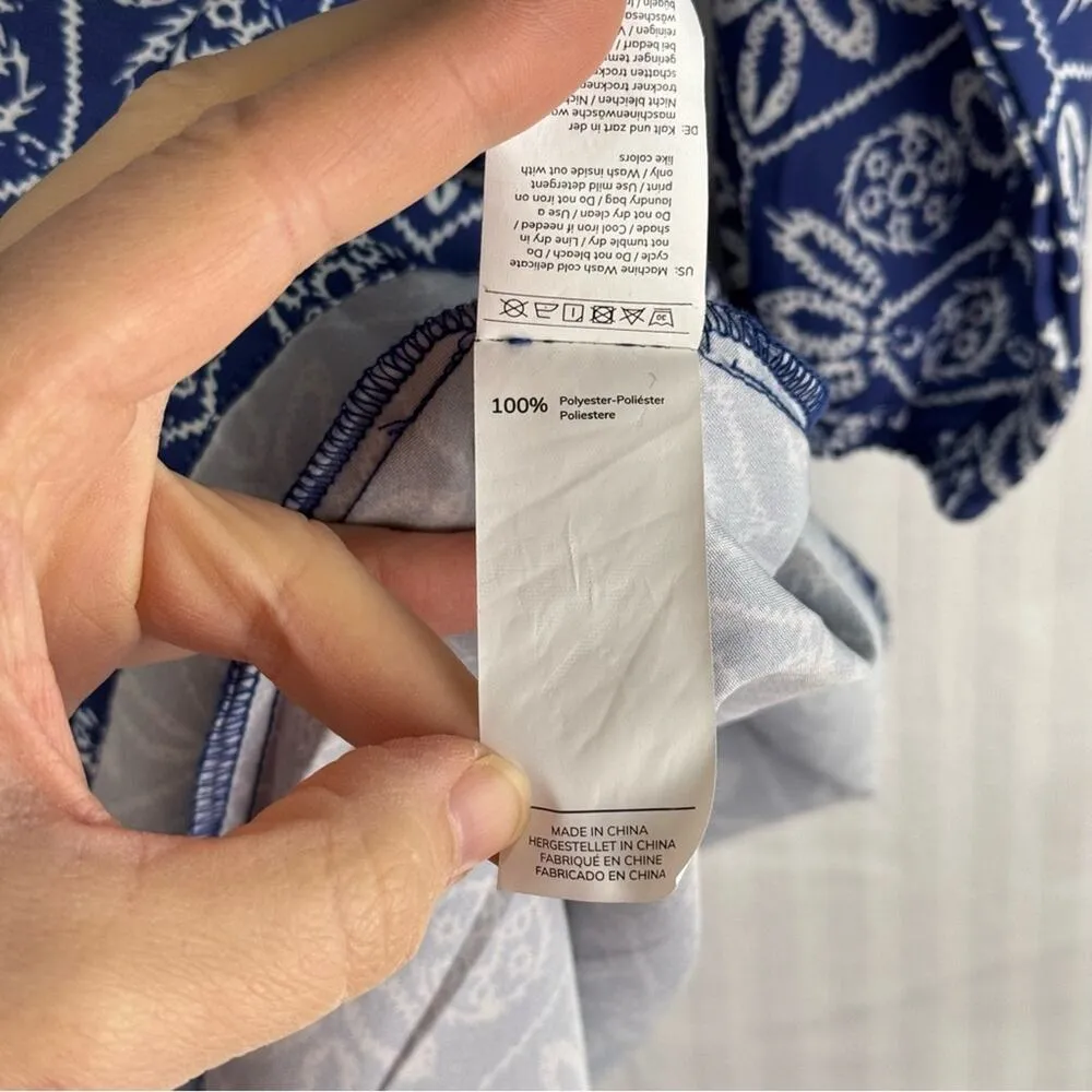 Cupshe Swim Cover White Ornate Print Navy Blue Mini Dress Split Neck Size Medium - Image 5