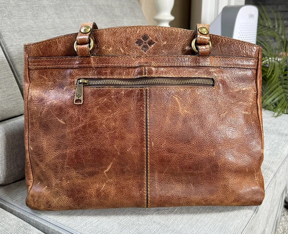 Patricia Nash Distressed Poppy Tote Shoulder Bag Brown Leather Zip Top - Image 1