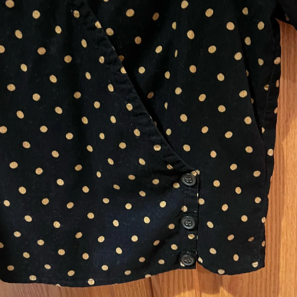 Madewell Corduroy Puff-Sleeve Button Wrap Top Black in Tan Oval Dot Size XS‎ - Image 9