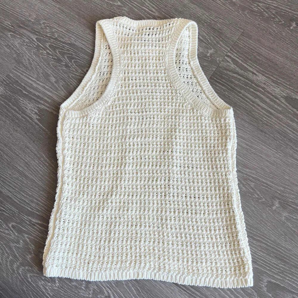 Madewell Crochet Knit Sweater Top Small White Sleeveless Flaw - Image 8