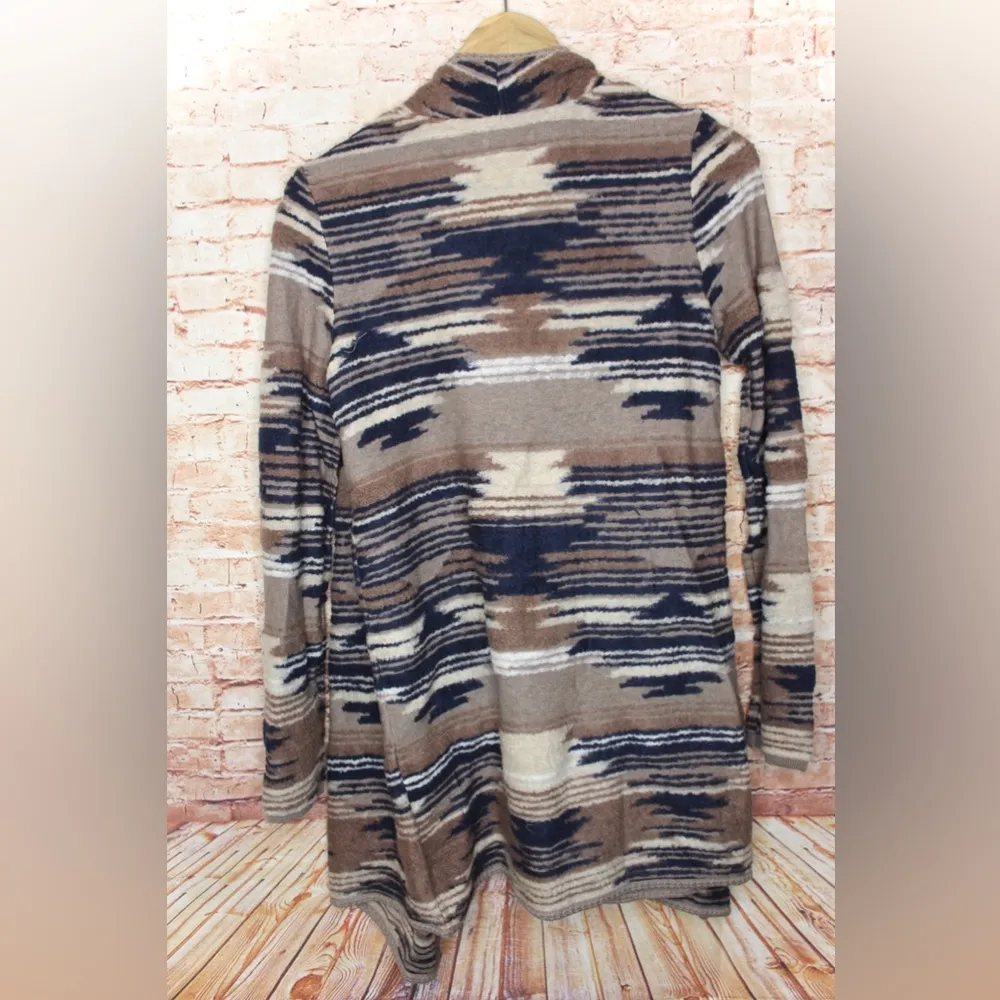 Lucky Brand | Earth Tone Aztec Textured Drape Front Cardigan - Image 4