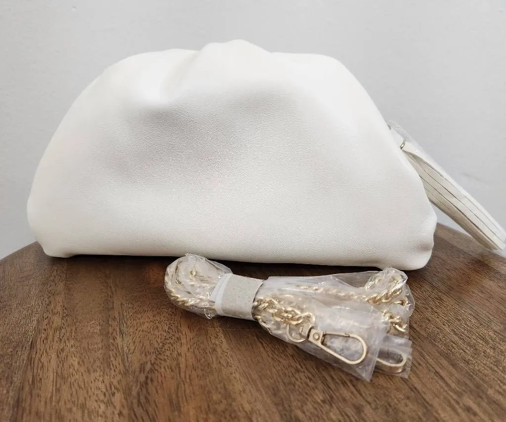 Understated Leather Cream Clutch with Gold-Tone Chain Mother's Day Gift - Image 1