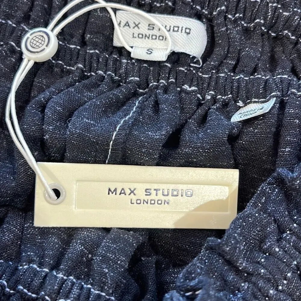 Max Studio Smocked Waist Linen-Blend Midi Skirt Women's Size Small Heathered Cha - Image 7