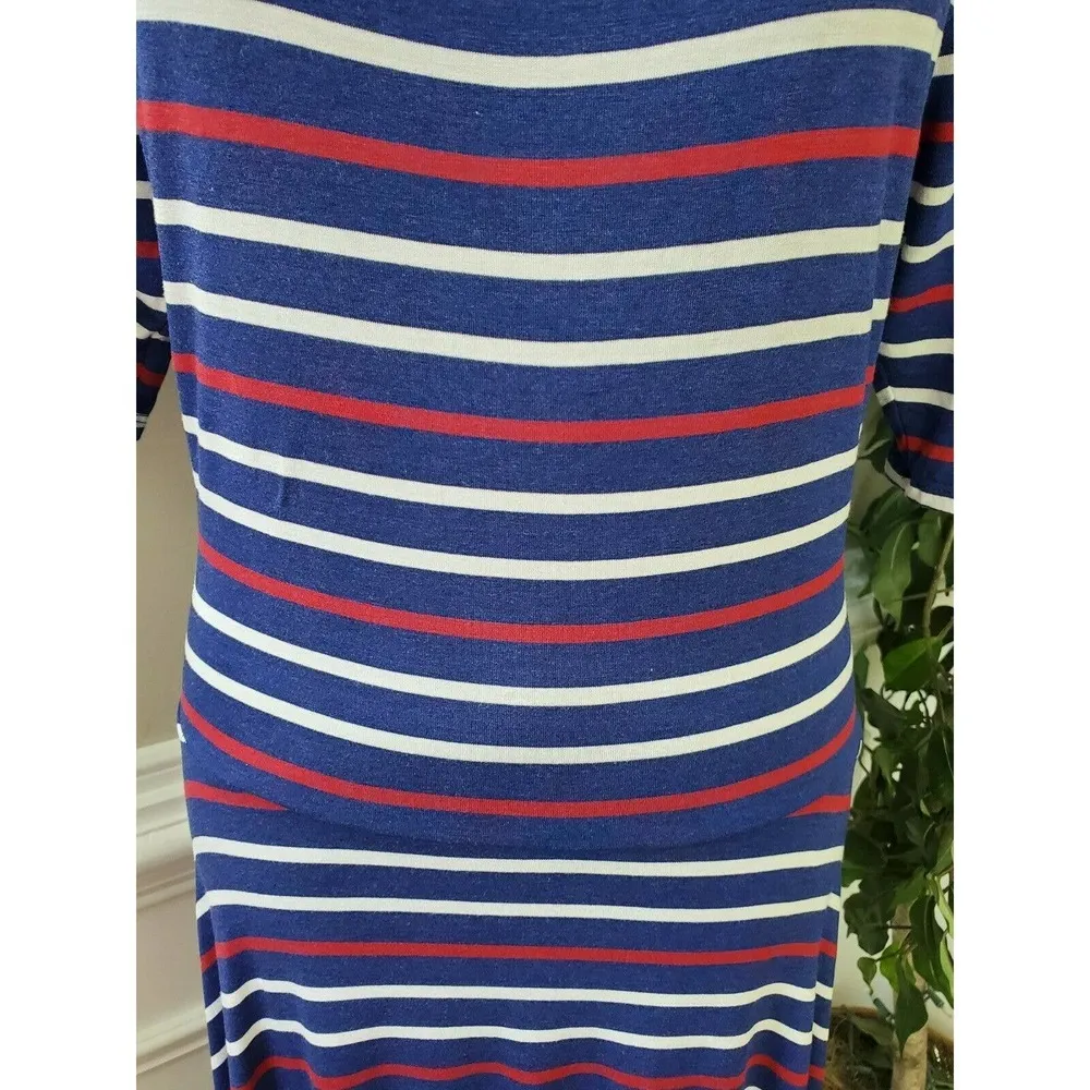 Lula Roe Women's Blue Striped Rayon Scoop Neck Half Sleeve Long Maxi Dress XL - Image 3