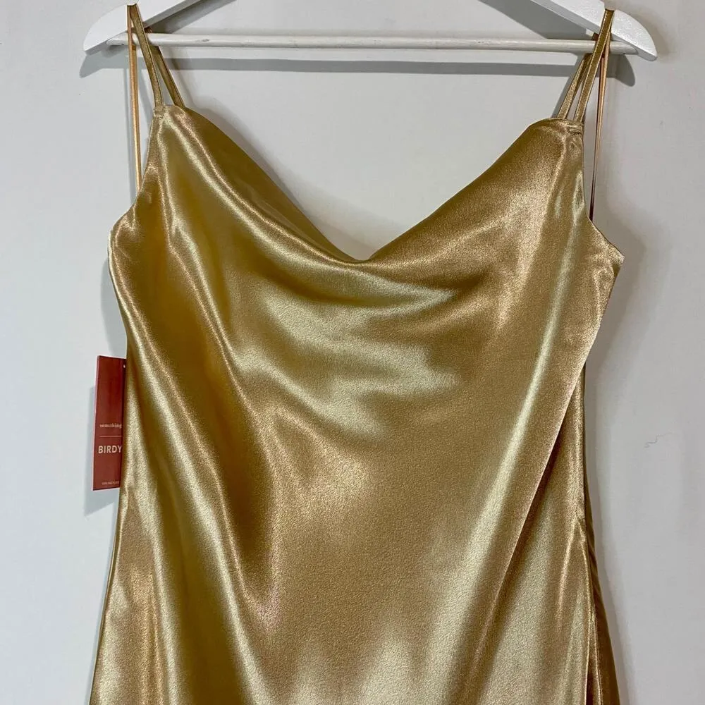 Birdy Grey Women's Lisa Sleeveless Cowl Neck Satin Maxi Dress Gold Size Med NWT - Image 3