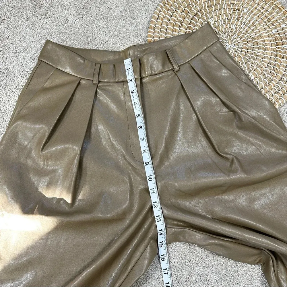 NWT Noli Pleat Detailing Faux Leather Trousers Wide Leg Hi-Rise Medium Brown 10 - Image 15