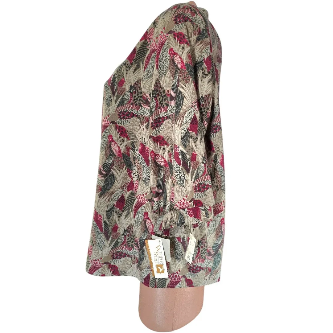 Vintage White Stag 80s DeadstockJacquard Bird Print Blouse Size 18 - Image 3