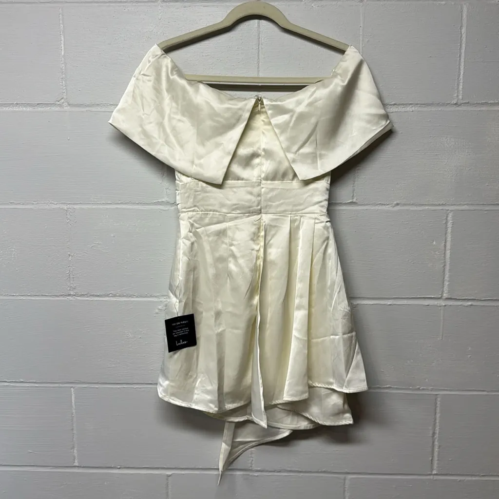 Lulu's NWT Always Celebrating Ivory Satin Off-the-Shoulder Mini Dress Size Small - Image 11