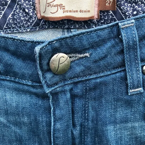 Paige manning medium‎ wash jeans women’s size 27 distressed flare - Image 4