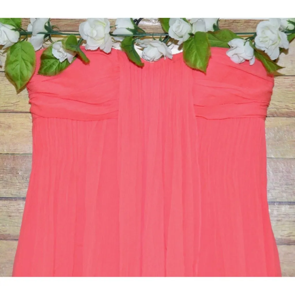 Halston Heritage Chiffon Peach Maxi Dress Womens 2 Silk Strapless Evening Prom - Image 2
