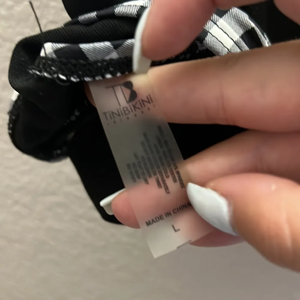 Tinibikini Swimwear Gingham Black White Choker Style V Neck Bikini Top - Image 10