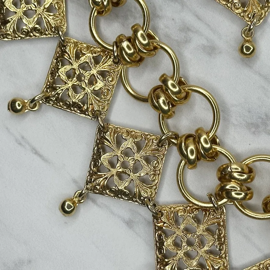 Chunky Gold Tone Ornamental Chain Belt Small/Medium (S/M) Boho Statement ✨ - Image 6