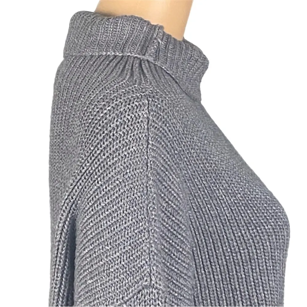 LORD & TAYLOR Gray Ribbed Knit Sweater cowl neckline 3/4 sleeves Small EUC - Image 4