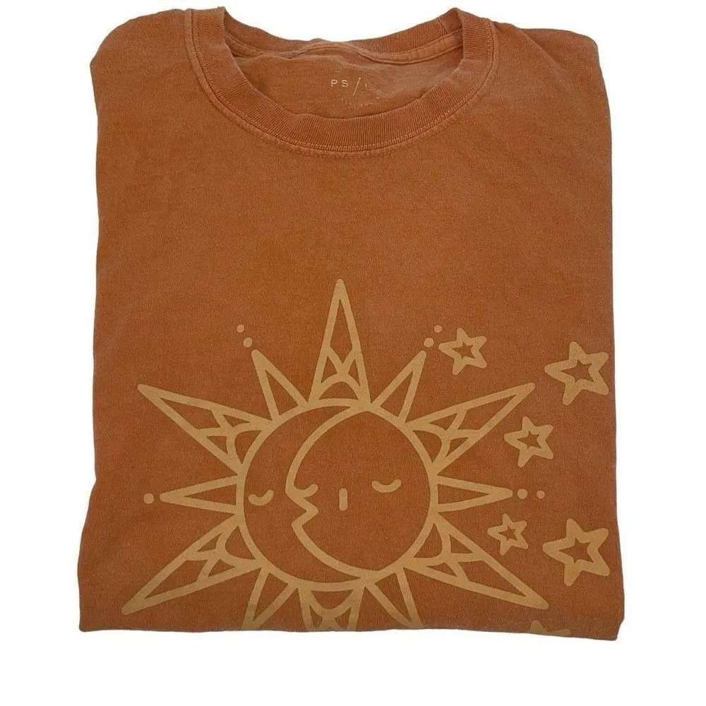 PacSun Womens Cotton Star Print Crew-Neck Short Sleeve T-Shirt Orange One‎ Size - Image 4