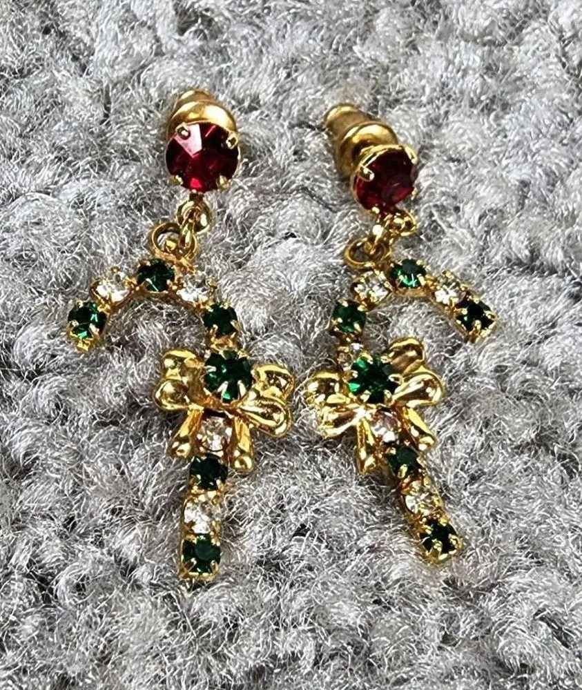 Chatherines Dangle Drop Candy Cane Pierced Post Earrings Christmas Holiday Wear - Image 4