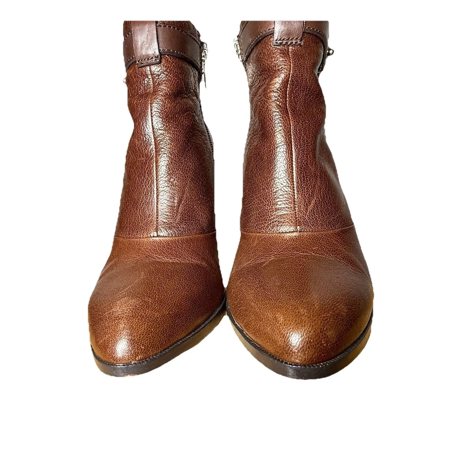 COACH Melody Leather Wedge Heel Almond Toe Ankle Boots Brown Zip Size 7B Booties - Image 5