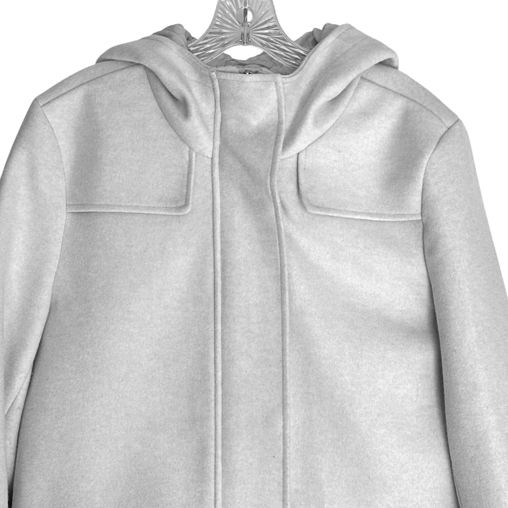 Liz Clairborne Lg Hooded Wool Blend Coat Faux Fur Trim Zipper Snap Closures - Image 3