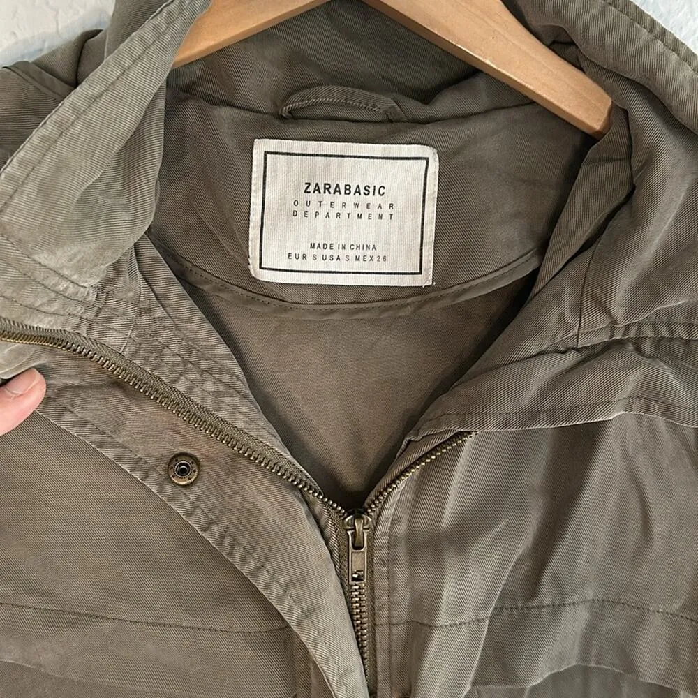 Zara Green Jacket 100% Tencel Gorpcore Oversized Hooded Zip Snap Front Grunge - Image 9