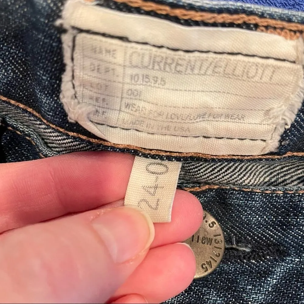 Current Elliott High Rise Distressed Raw Hem Baggy Straight Leg Ankle Jeans 24 - Image 11