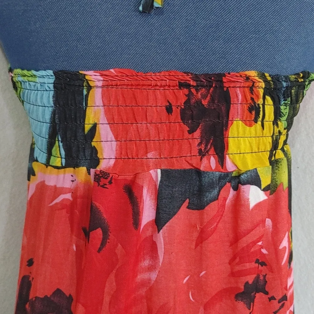 Bright Tropical Flower Animal Print Maxi Halter Dress Red Size XS - Image 5