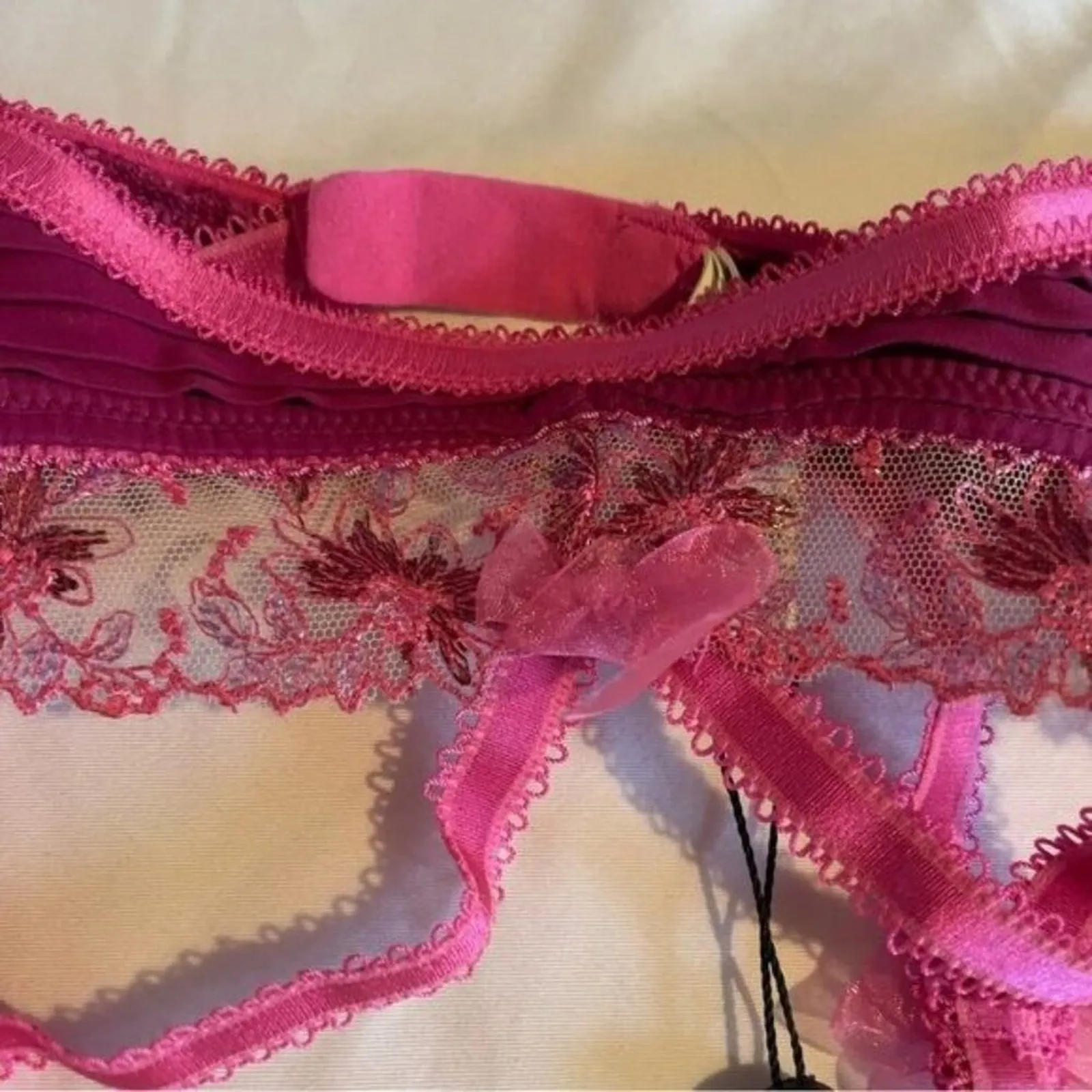 For Love & Lemons New XS Ophelie Fuchsia Pink Lace Garter Belt - Image 4