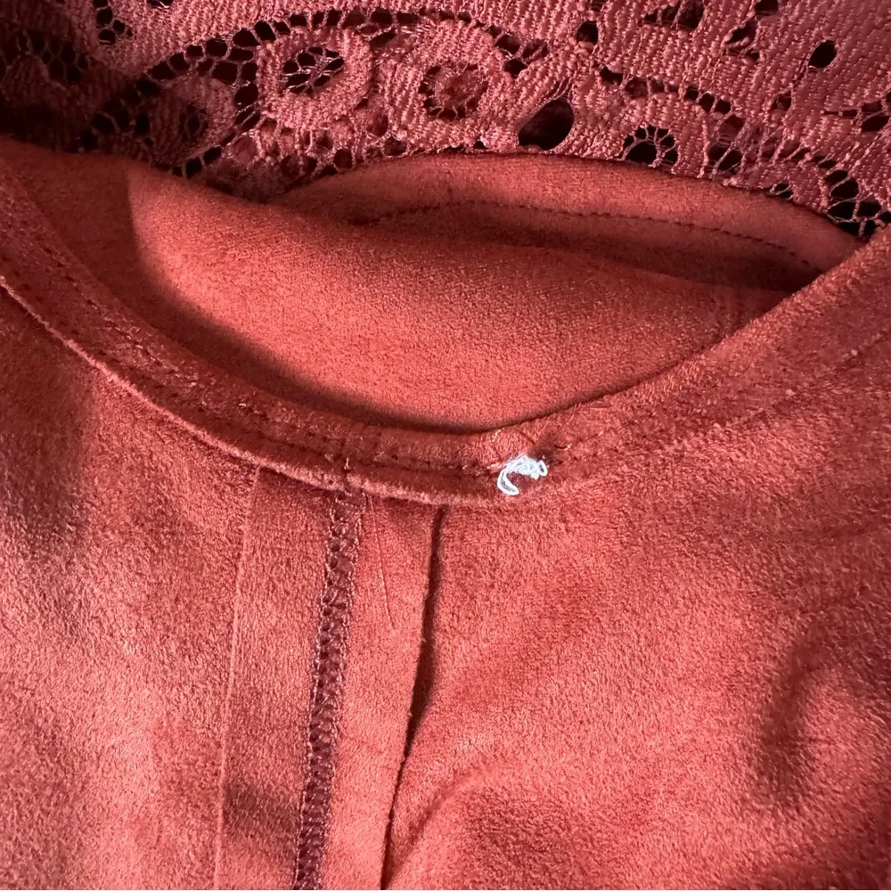 Free People Mini Dress Faux Suede Lace Trim Small - Image 9